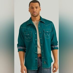 NWT Wrangler Retro Western Snap Button Longsleeve Shirt Teal XXL Cotton
